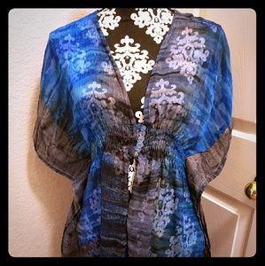 Womens Grey and Blue Swimsuit Cover